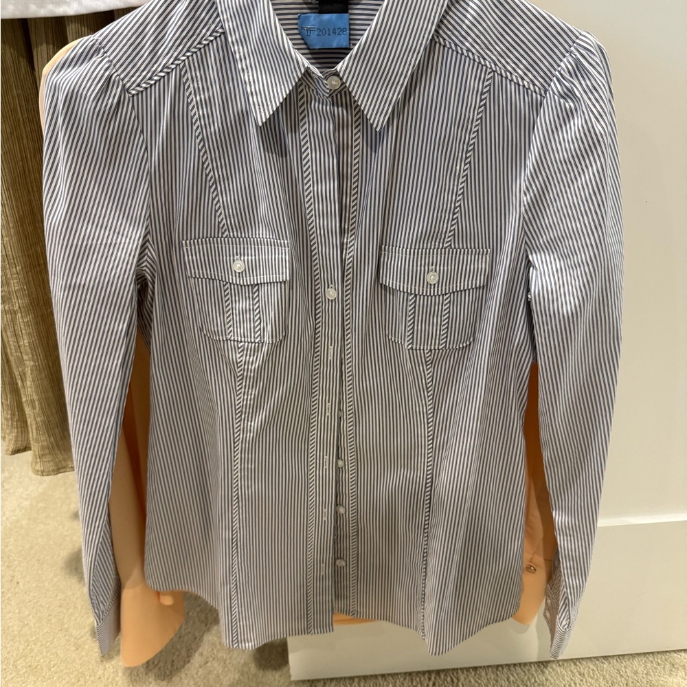 White House Black Market Navy and White Striped Shirt